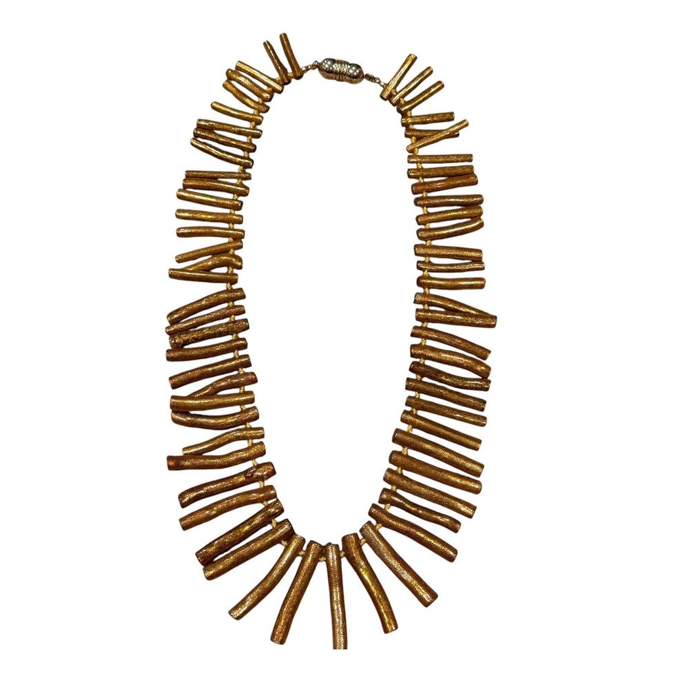 Vintage Gold Coral Graduated Branch Bib Necklace 20" Statement Magnetic Clasp